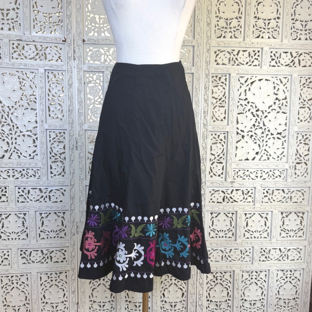Vtg Y2K Black‎ Embroidered Midi Skirt Womens 6 Whimisgoth Dark Fairy Cottage